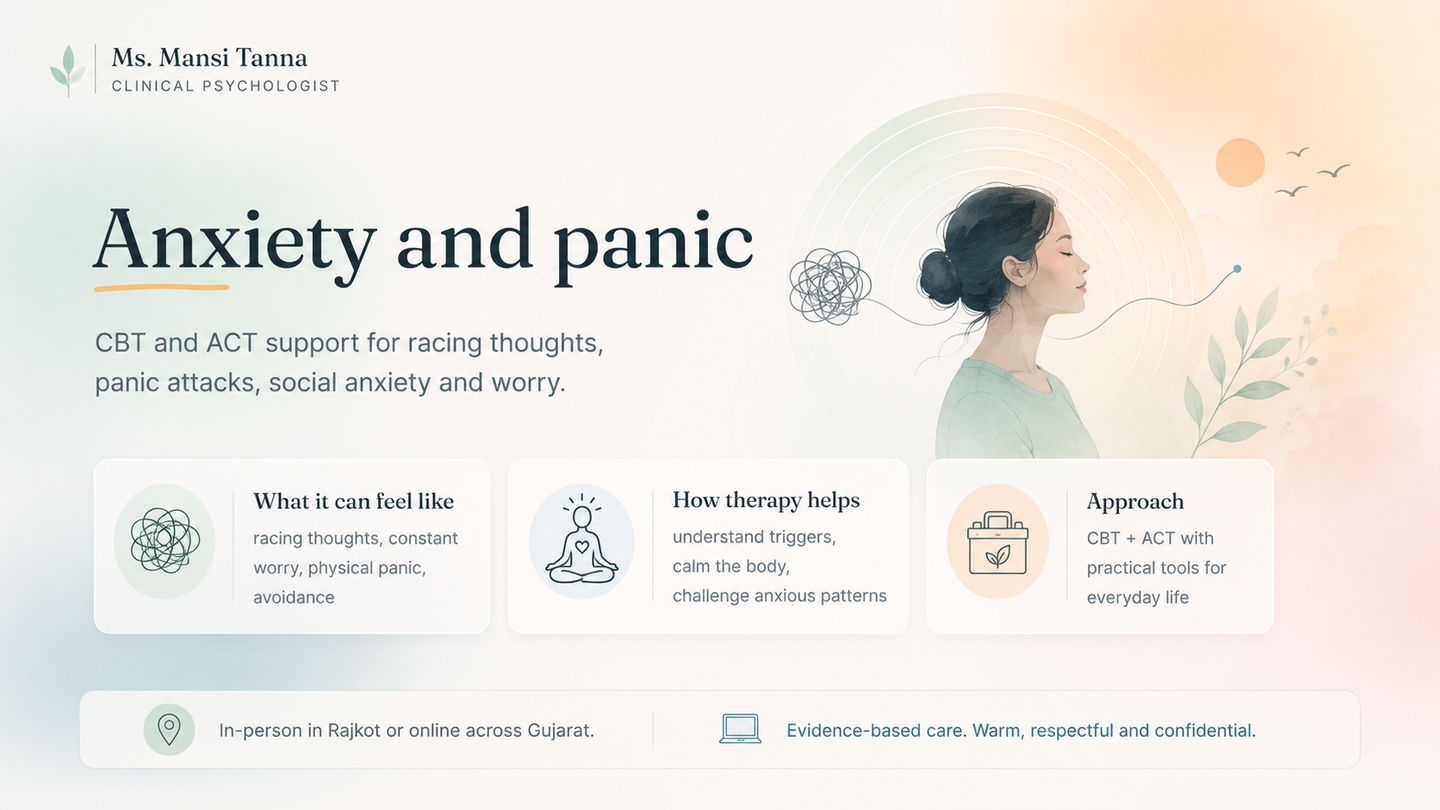 Watercolour illustration of a woman breathing calmly while a tangle of anxious thoughts unwinds into a single settled line